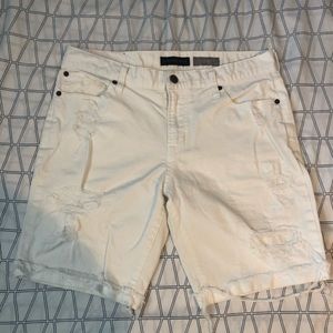 Distressed White Denim Shorts